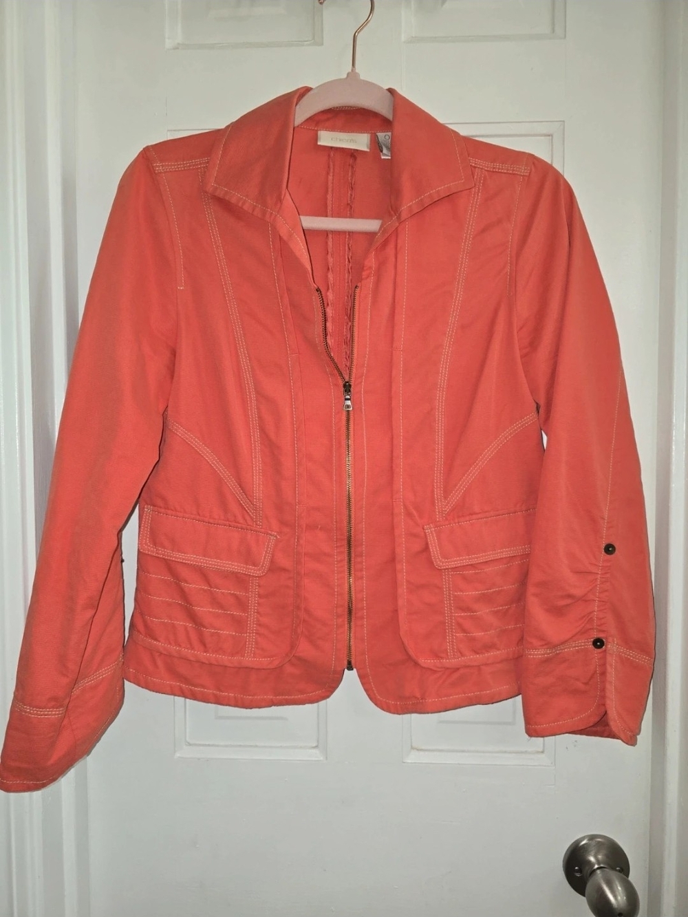 Chico's Coral Zip-Up Utility Jacket